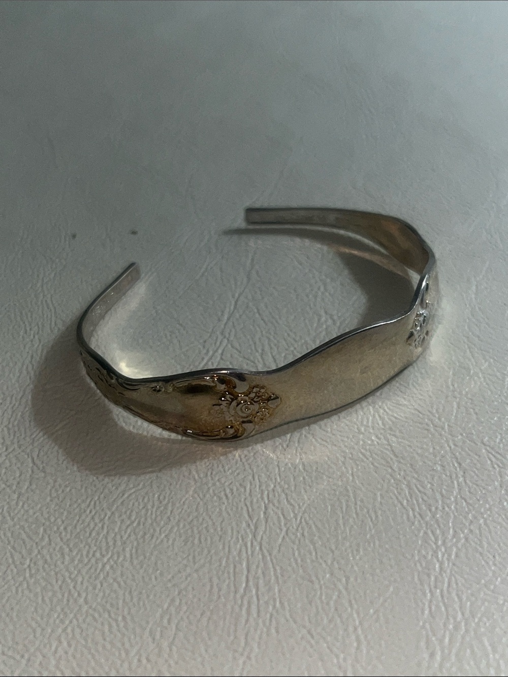 WM.A Rogers Sterling Silver-Tone Floral Accent Cuff Bracelet